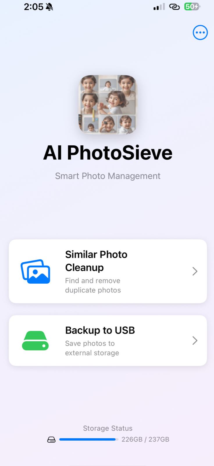 AI PhotoSieve App Home Screen