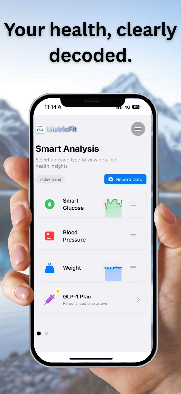 MetricFit App Home Screen